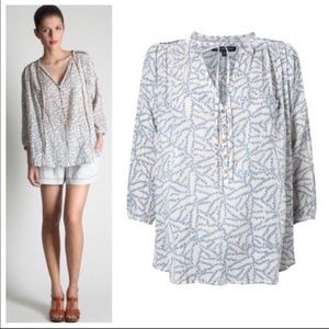 French Connection cream and blue gauzy popover